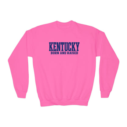 Kentucky Born and Raised Premium Streetwear Unisex Youth Crewneck Sweatshirt Graphic
