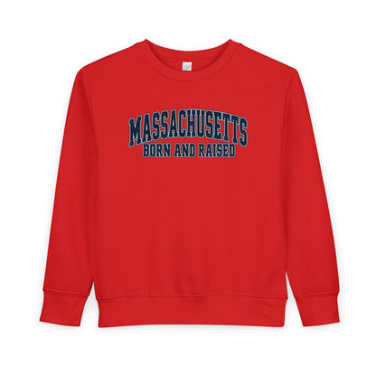Massachusetts Born and Raised Vintage Collegiate Unisex Toddler Sweatshirt
