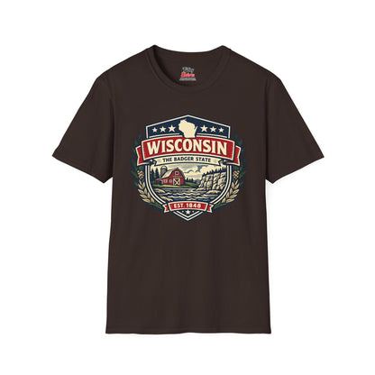 Wisconsin Heritage Badge Unisex Softstyle T Shirt State Pride Graphic Tee Collections FS03