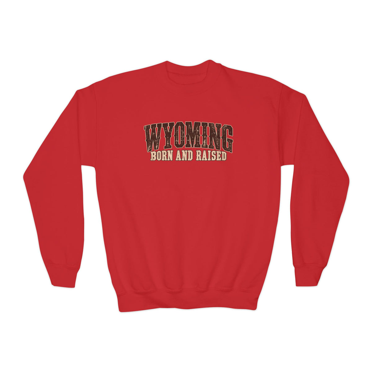Wyoming Born and Raised Vintage Western Americana Unisex Youth Crewneck Sweatshirt Graphic