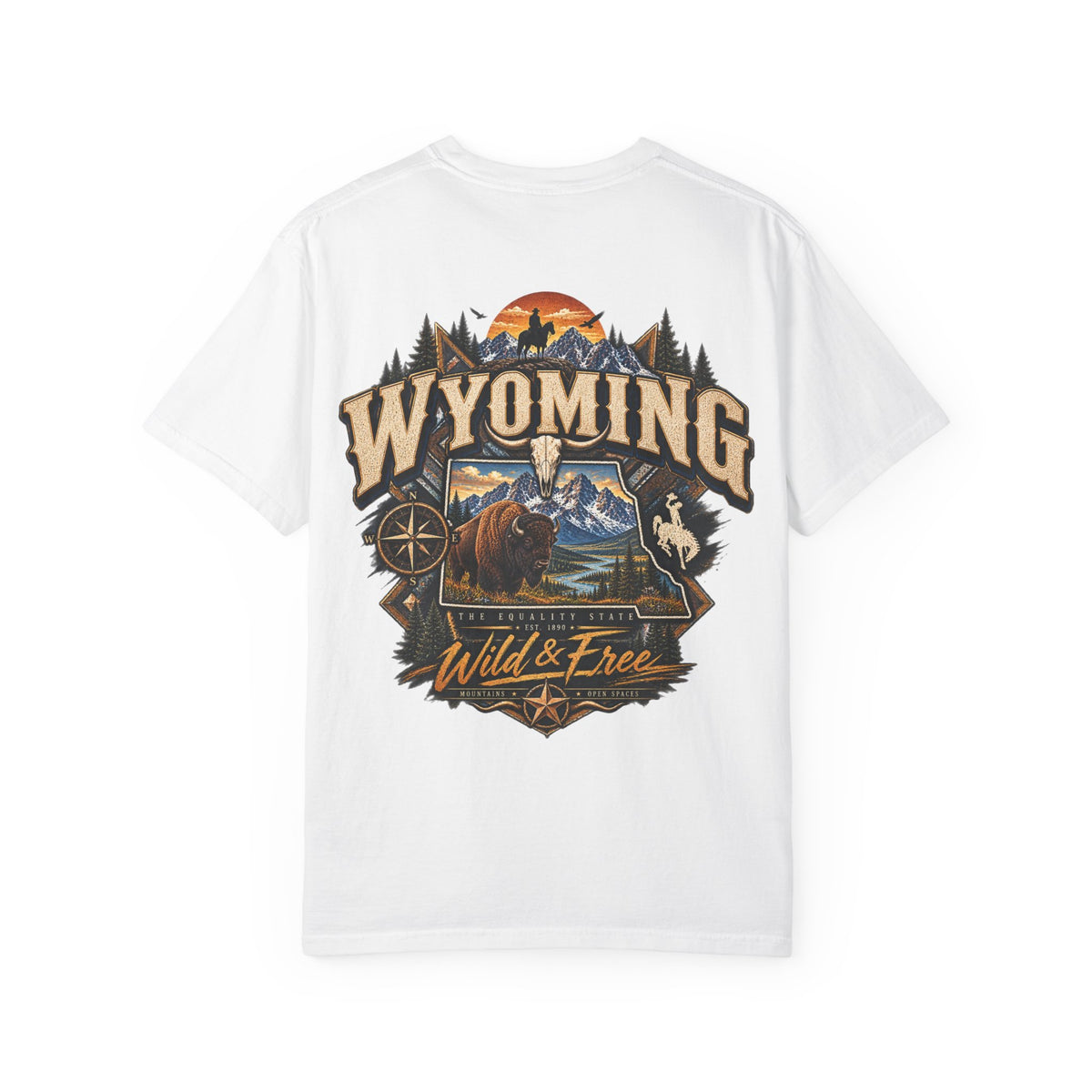 Wyoming Wild and Free Unisex Comfort Color 1717 Streetwear Graphic Tee