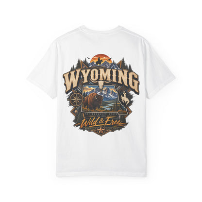 Wyoming Wild and Free Unisex Comfort Color 1717 Streetwear Graphic Tee