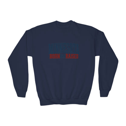 Minnesota Born and Raised Rustic Americana Unisex Youth Crewneck Sweatshirt Graphic