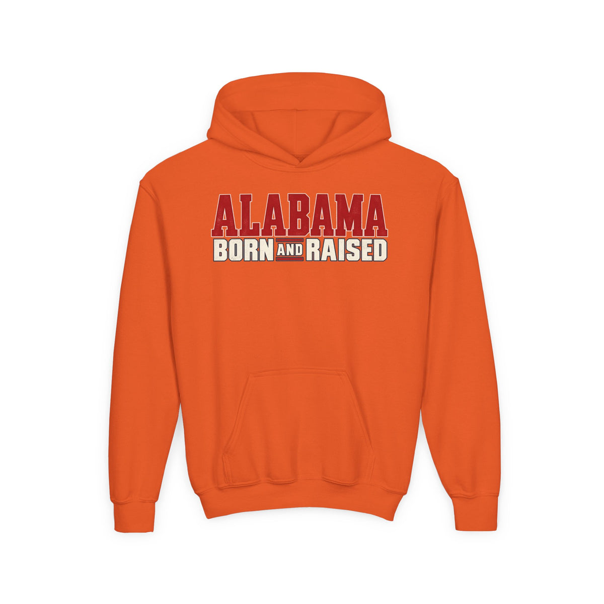Alabama Born and Raised Premium Southern Streetwear Unisex Youth Heavy Blend Hooded Sweatshirt Graphic
