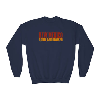 New Mexico Born and Raised Minimal Vintage Unisex Youth Crewneck Sweatshirt Graphic