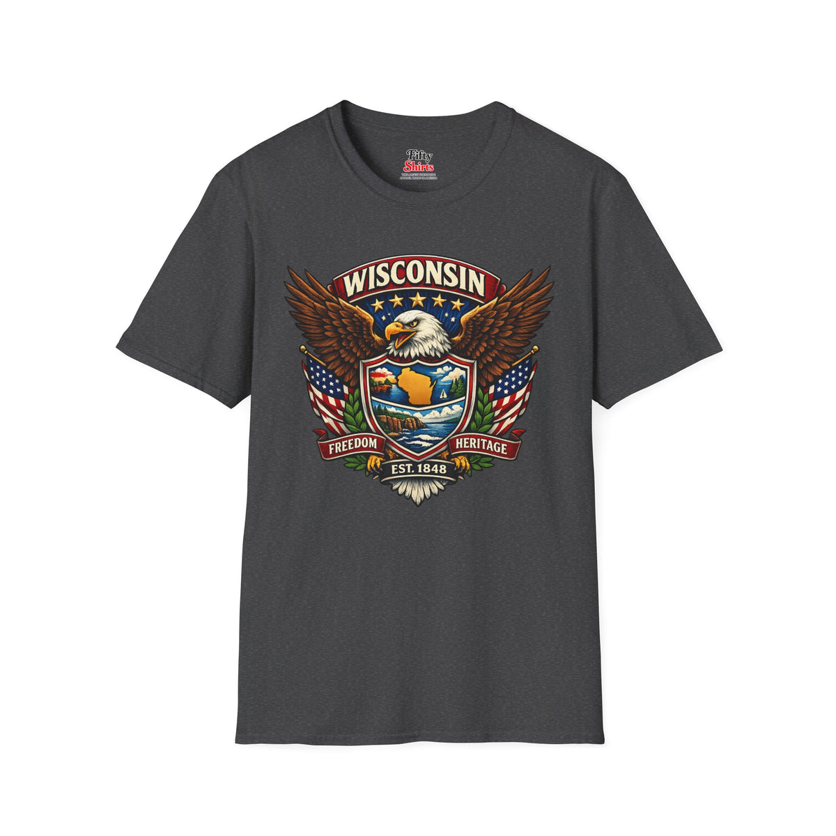 Wisconsin Americana Eagle Unisex Softstyle T Shirt State Pride Graphic Tee Collections FS03