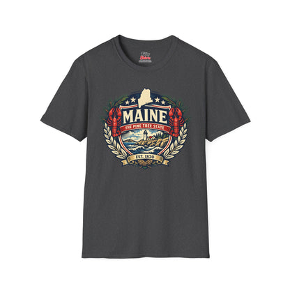 Maine Heritage Badge Unisex Softstyle T Shirt State Pride Graphic Tee Collections FS03