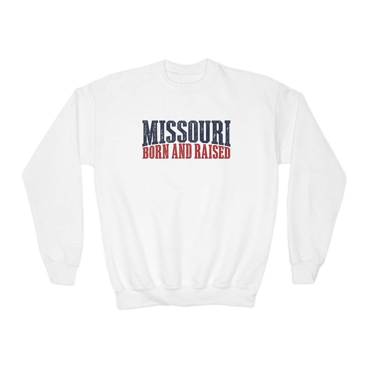 Missouri Born and Raised Premium Heritage Unisex Youth Crewneck Sweatshirt Graphic