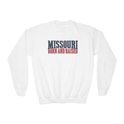 Missouri Born and Raised Premium Heritage Unisex Youth Crewneck Sweatshirt Graphic