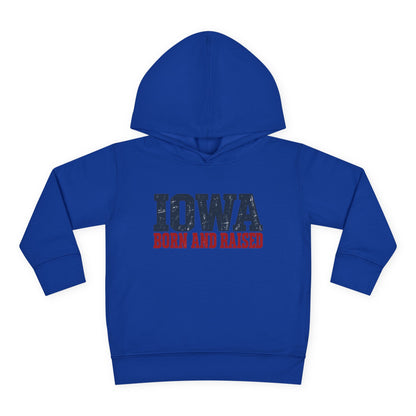 Iowa Born and Raised Rustic Midwest Unisex Toddler Pullover Fleece Hoodie
