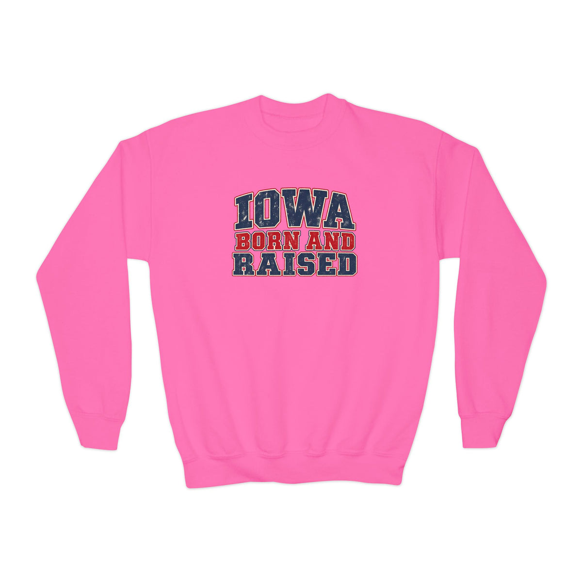 Iowa Born and Raised intage Farmhouse Americana Unisex Youth Crewneck Sweatshirt Graphic