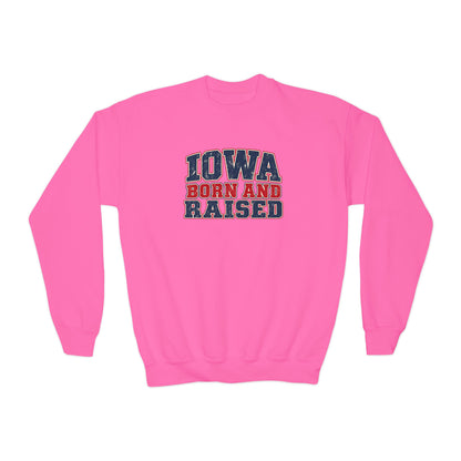 Iowa Born and Raised intage Farmhouse Americana Unisex Youth Crewneck Sweatshirt Graphic