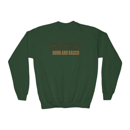 North Dakota Born and Raised Minimal Great Plains Unisex Youth Crewneck Sweatshirt Graphic
