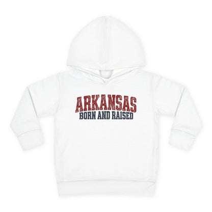 Arkansas Born and Raised Rugged Workwear Unisex Toddler Pullover Fleece Hoodie