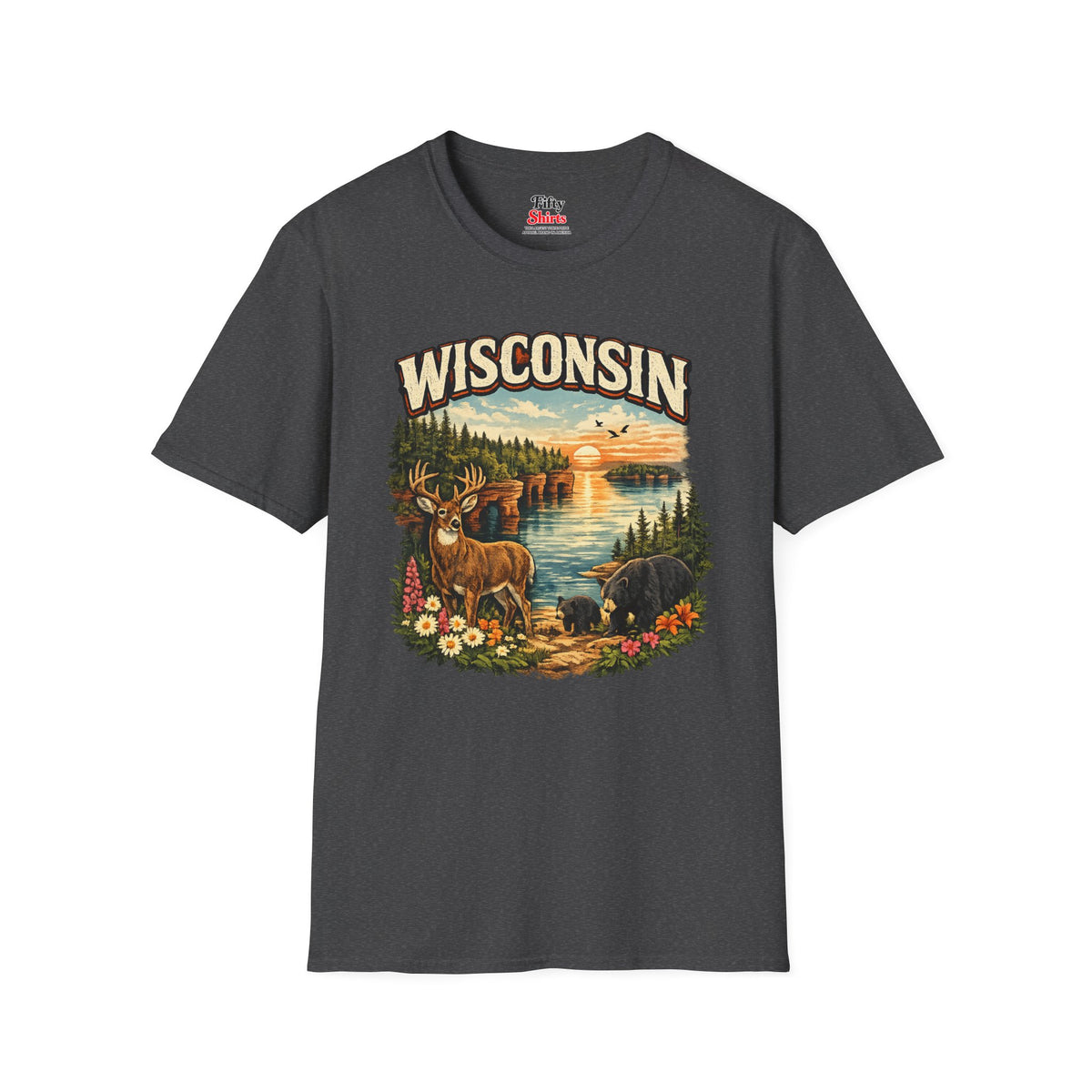Wisconsin Wildlife Unisex Softstyle T Shirt State Pride Graphic Tee Collections FS03