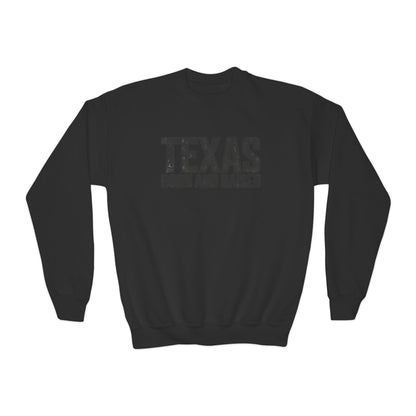 Texas Born and Raised Modern Minimal Unisex Youth Crewneck Sweatshirt Graphic