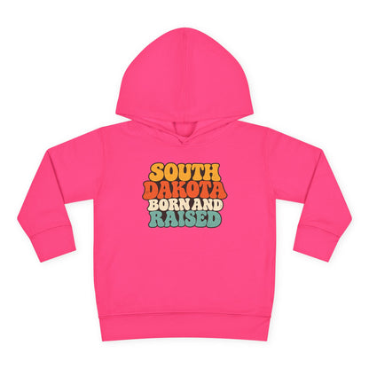 South Dakota Born and Raised Retro 1970s Unisex Toddler Pullover Fleece Hoodie