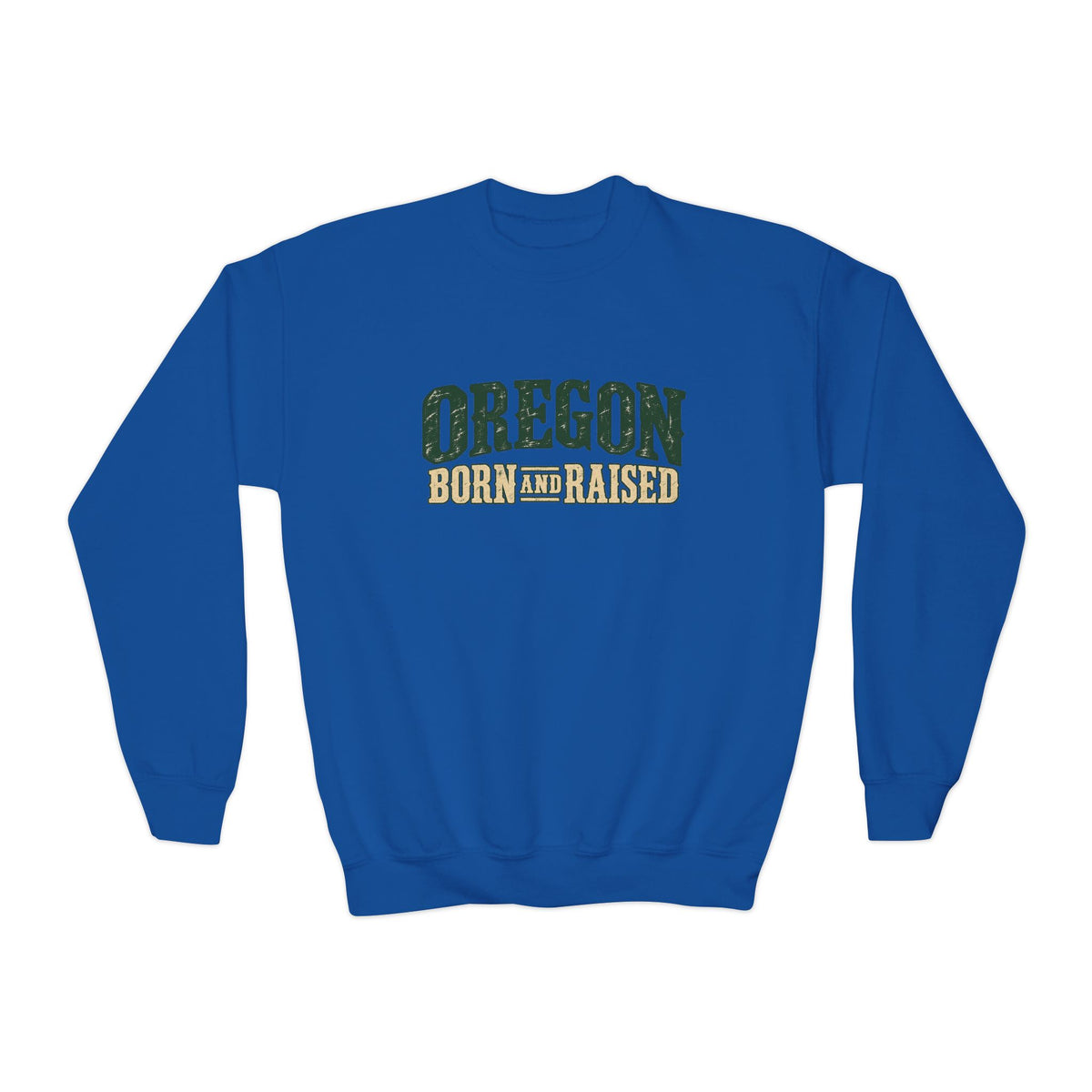 Oregon Born and Raised Rustic Pacific Northwest Unisex Youth Crewneck Sweatshirt Graphic