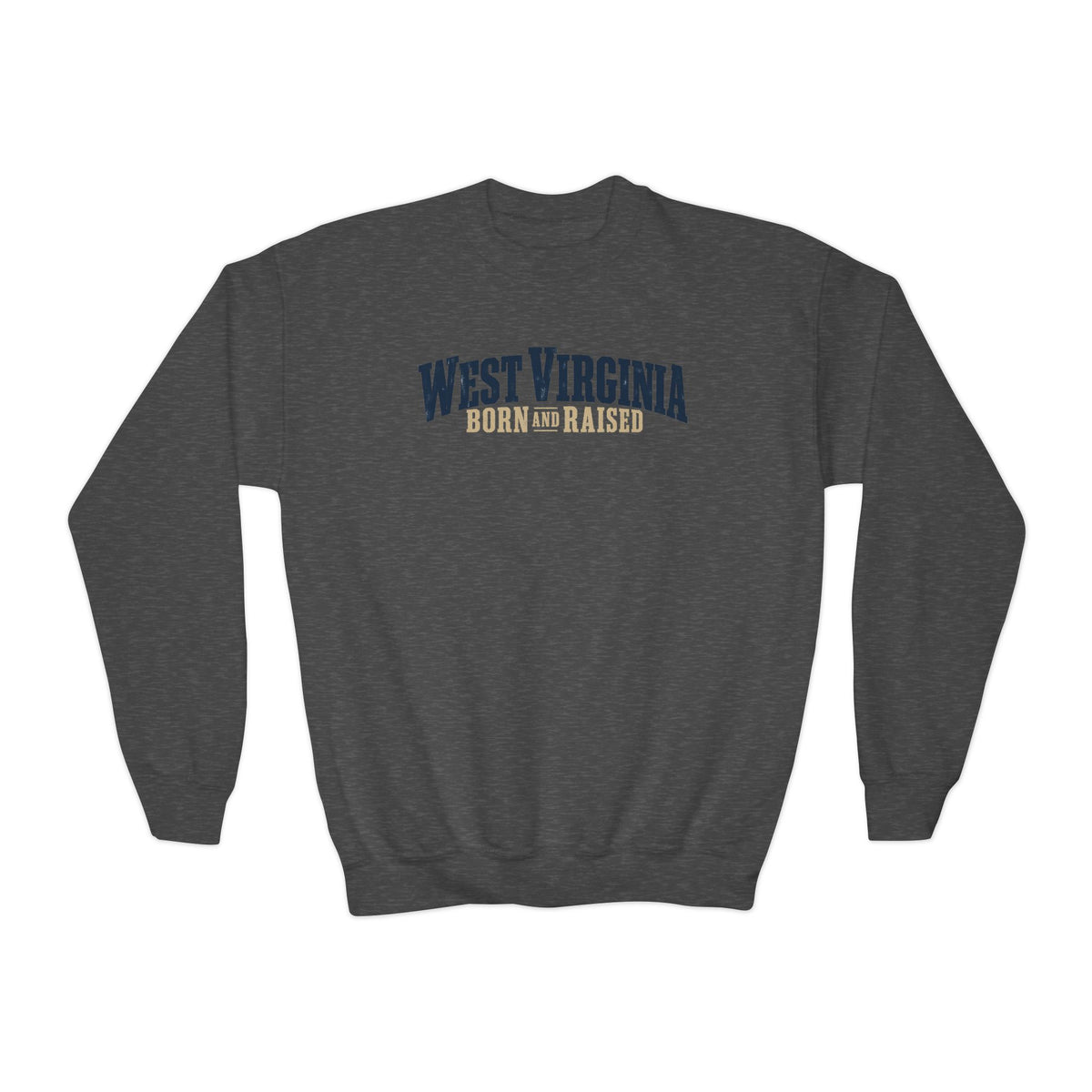 West Virginia Born and Raised Southern Heritage Unisex Youth Crewneck Sweatshirt Graphic