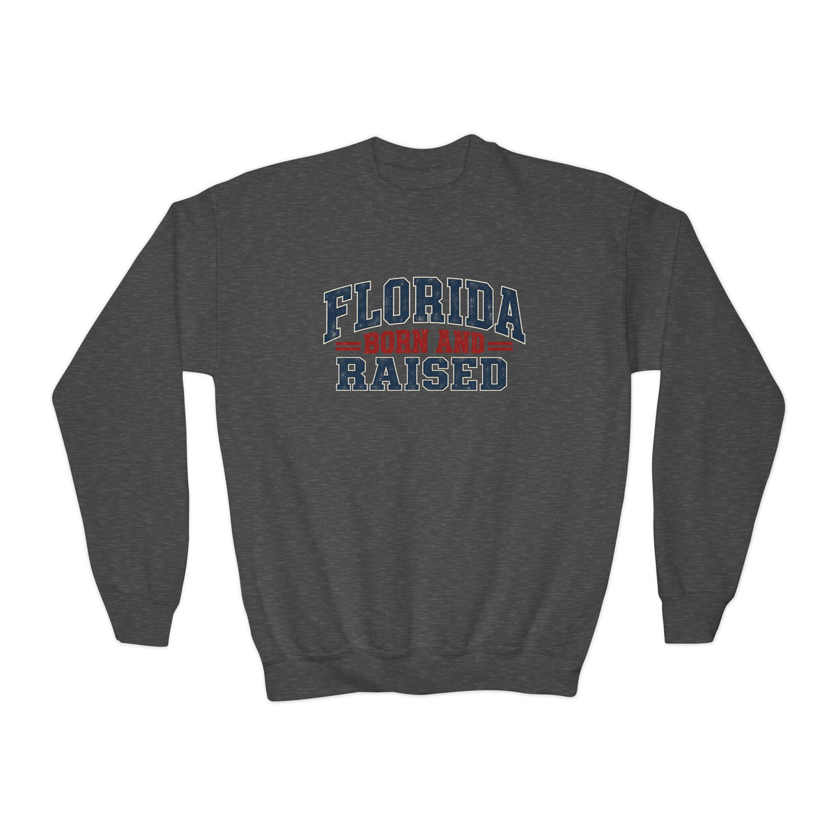 Florida Born and Raised Rustic Americana Unisex Youth Crewneck Sweatshirt Graphic