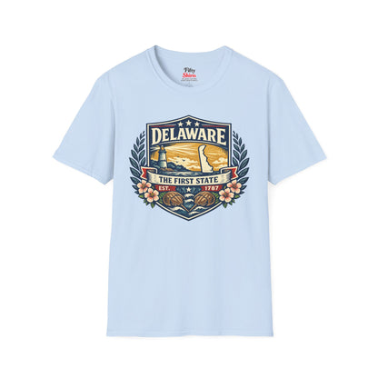 Delaware Heritage Badge Unisex Softstyle T Shirt State Pride Graphic Tee Collections FS03