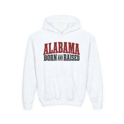 Alabama Born and Raised Rugged Workwear Unisex Youth Heavy Blend Hooded Sweatshirt Graphic