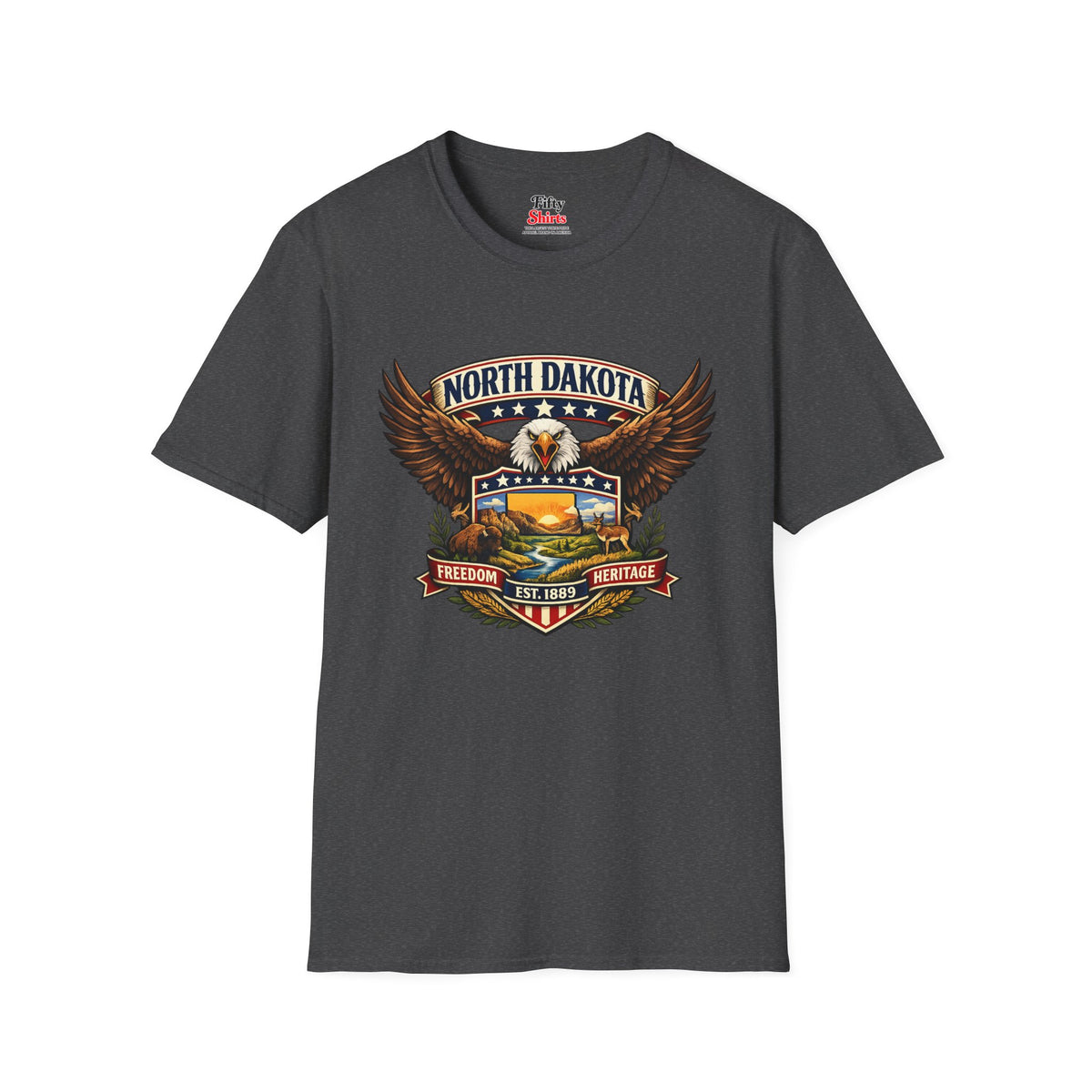 North Dakota Americana Eagle Unisex Softstyle T Shirt State Pride Graphic Tee Collections FS03