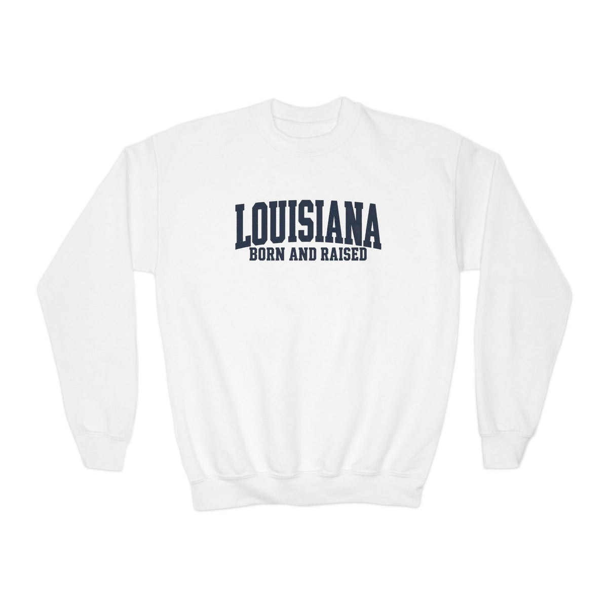 Louisiana Born and Raised Premium Streetwear Unisex Youth Crewneck Sweatshirt
