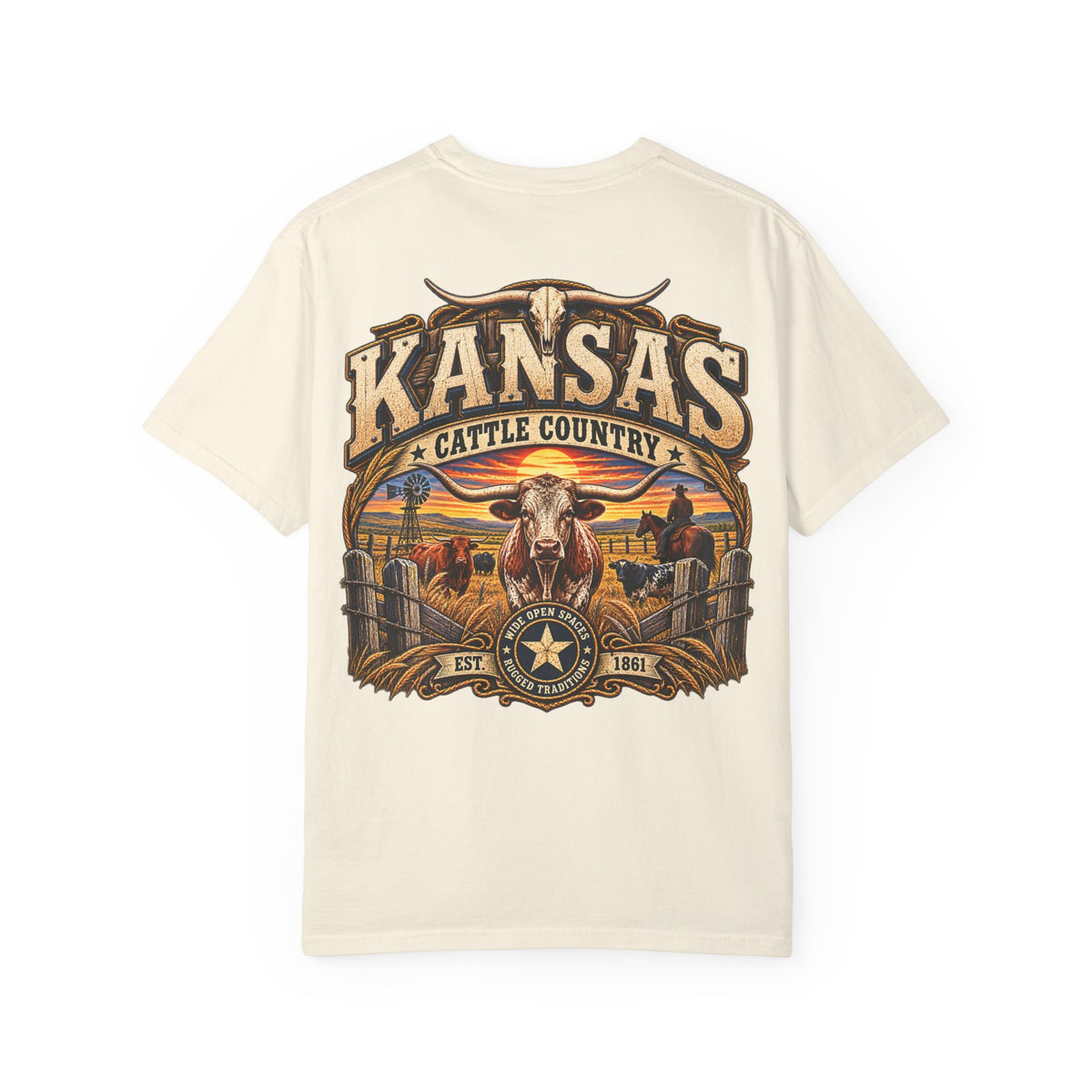 Kansas Cattle Country Unisex Comfort Color 1717 Streetwear Graphic Tee