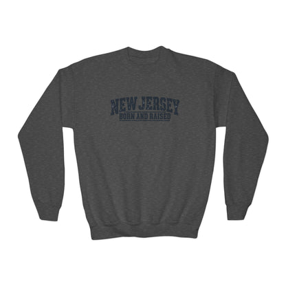 New Jersey Born and Raised Rugged Workwear Unisex Youth Crewneck Sweatshirt Graphic