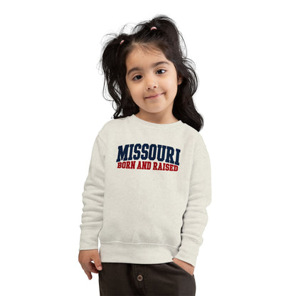 Missouri Born and Raised Minimal Vintage Unisex Toddler Sweatshirt Graphic