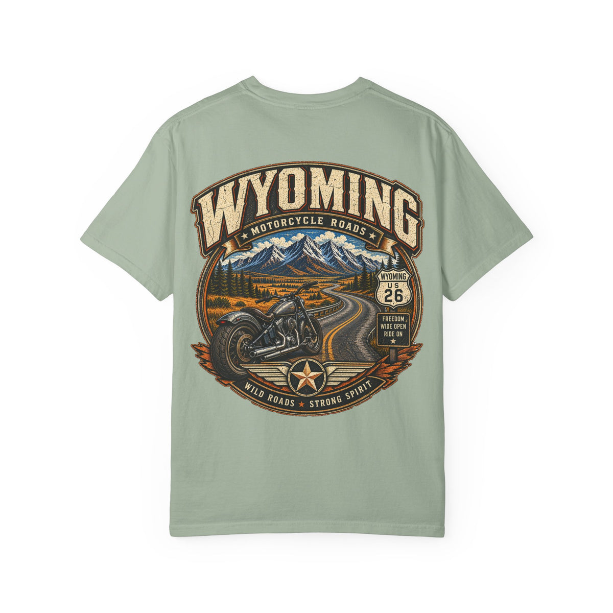 Wyoming Motorcycle Roads Unisex Comfort Color 1717 Streetwear Graphic Tee