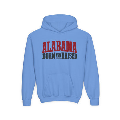 Alabama Born and Raised Rugged Workwear Unisex Youth Heavy Blend Hooded Sweatshirt Graphic