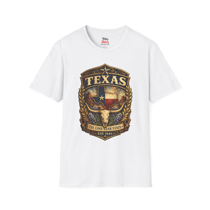 Texas Heritage Badge Unisex Softstyle T Shirt State Pride Graphic Tee Collections FS03