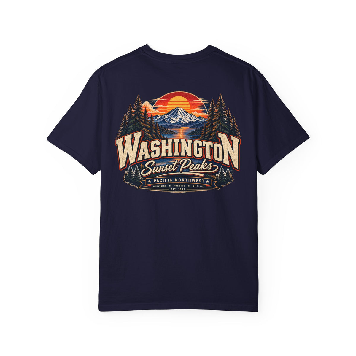 Washington Sunset Peaks Unisex Comfort Color 1717 Streetwear Graphic Tee
