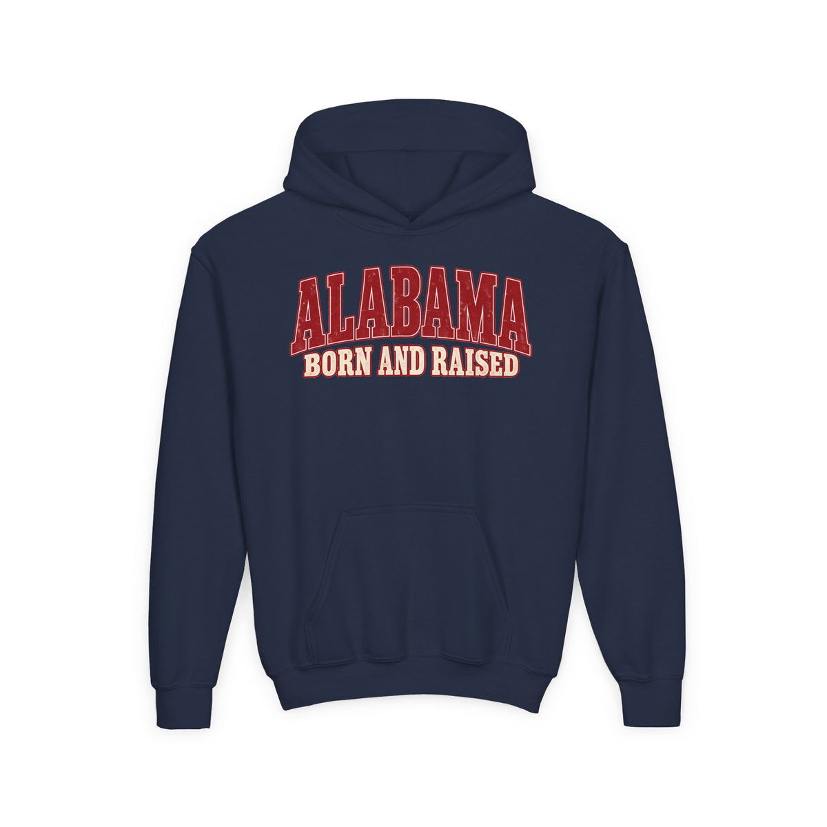 Alabama Born and Raised Classic Southern Heritage Unisex Youth Heavy Blend Hooded Sweatshirt Graphic