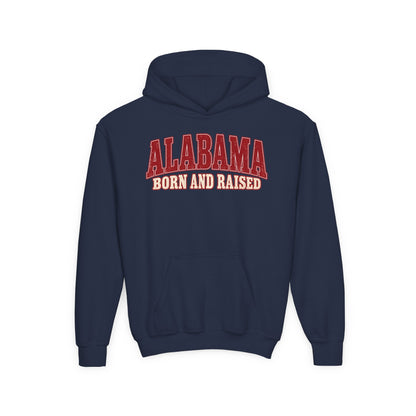 Alabama Born and Raised Classic Southern Heritage Unisex Youth Heavy Blend Hooded Sweatshirt Graphic
