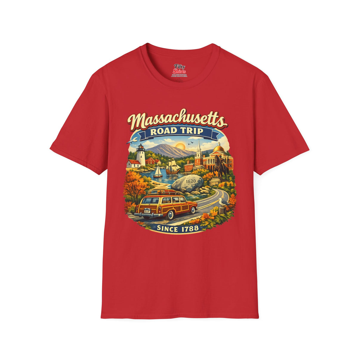 Massachusetts Road Trip Unisex Softstyle T Shirt State Pride Graphic Tee Collections FS03