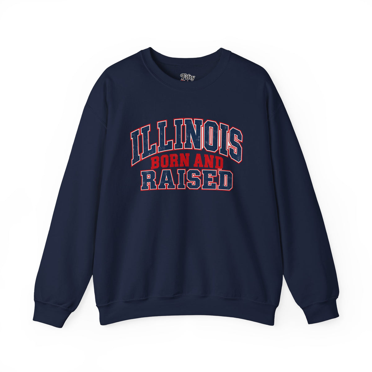 Illinois Born and Raised Vintage Collegiate Unisex Sweatshirt Graphic