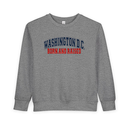Washington DC Born and Raised Classic Collegiate Unisex Toddler Sweatshirt