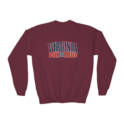 Virginia Born and Raised Classic Americana Badge Unisex Youth Crewneck Sweatshirt Graphic