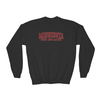 Minnesota Born and Raised Vintage Collegiate Unisex Youth Crewneck Sweatshirt Graphic