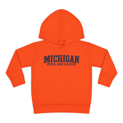 Michigan Born and Raised Rustic Midwest Unisex Toddler Pullover Fleece Hoodie