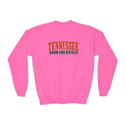 Tennessee Born and Raised Premium Southern Heritage Unisex Youth Crewneck Sweatshirt Graphic