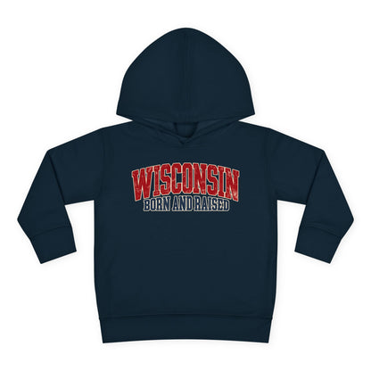 Wisconsin Born and Raised Midwest Heritage Unisex Toddler Pullover Fleece Hoodie