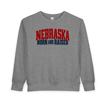 Nebraska Born and Raised Modern Midwestern Unisex Toddler Sweatshirt Graphic