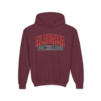 Alabama Born and Raised Vintage Athletic Heritage Unisex Youth Heavy Blend Hooded Sweatshirt Graphic