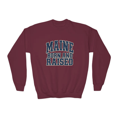 Maine Born and Raised Bold Athletic Unisex Youth Crewneck Sweatshirt Graphic