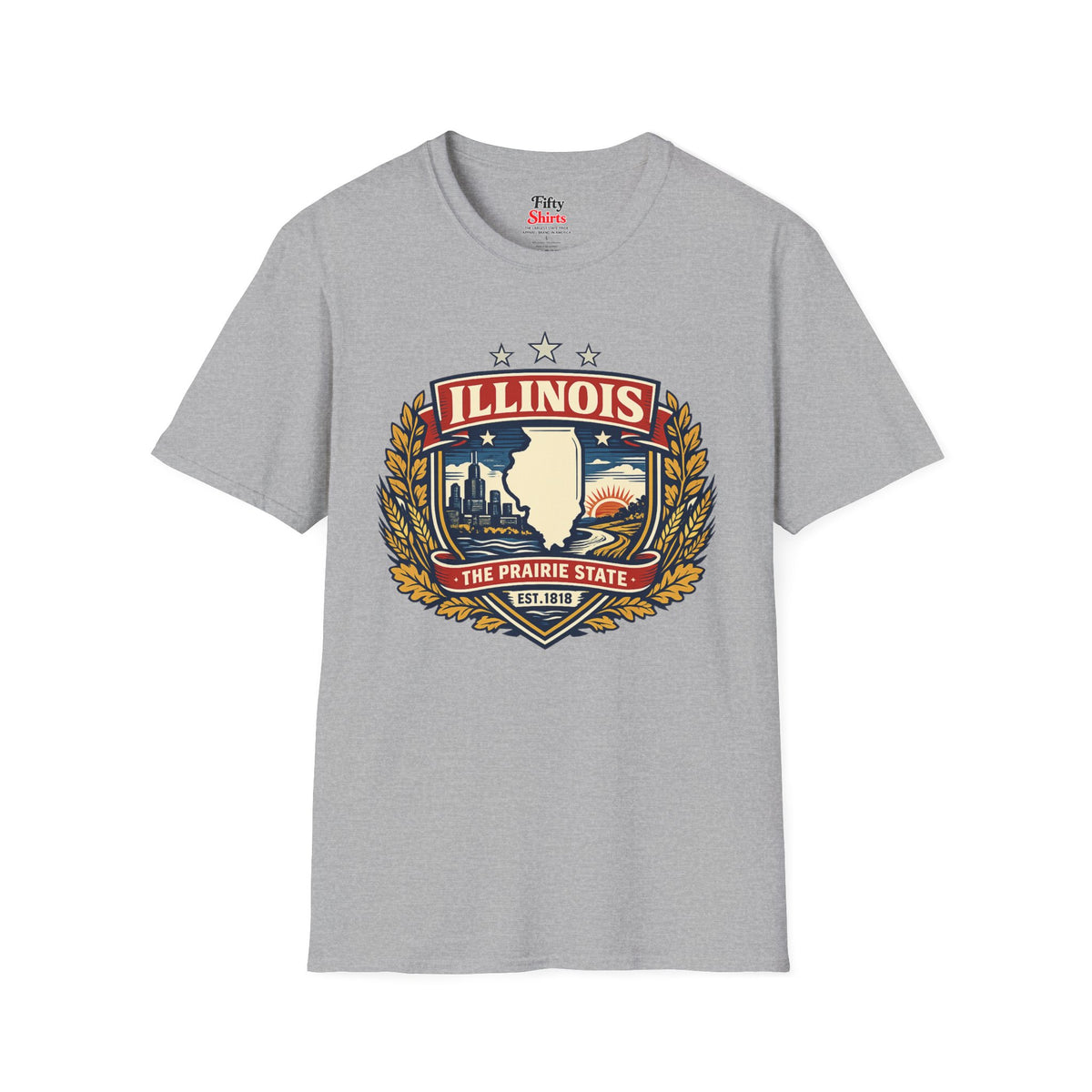 Illinois Heritage Badge Unisex Softstyle T Shirt State Pride Graphic Tee Collections FS03