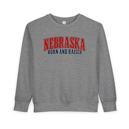 Nebraska Born and Raised Premium Heritage Label Unisex Toddler Sweatshirt Graphic